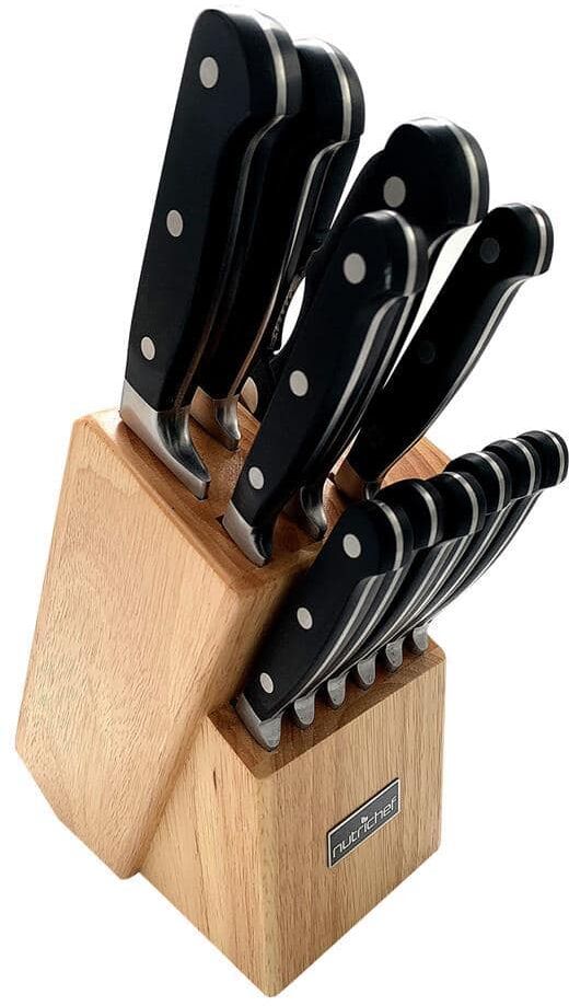 NutriChef 13-Piece German Stainless Steel Cutlery Knife Set with Wood Block