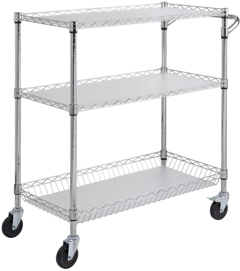 VEVOR Kitchen Utility Cart 35 in. Wire Rolling Cart with Wheels Metal Storage Trolley NSF Listed Kitchen Carts,Silver