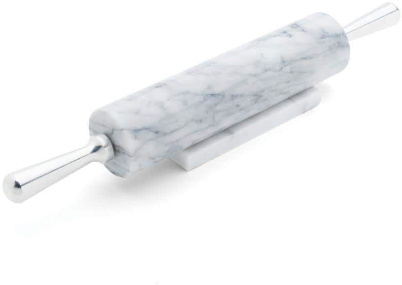 Fox Run White Marble Rolling Pin and Base with Aluminum Handles