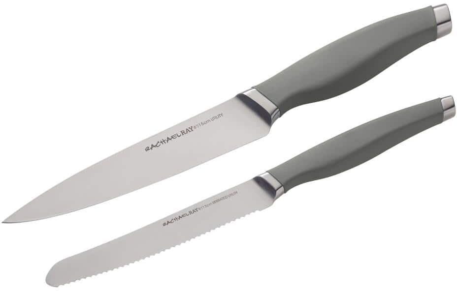 Rachael Ray Cutlery Japanese Stainless Steel Utility Knife Set, Gray, 2-Piece