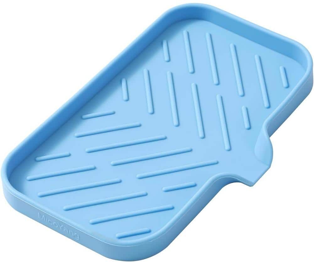 Aoibox 9.6 in. Silicone Bathroom Soap Dishes with Drain and Kitchen Sink Organizer Sponge Holder, Dish Soap Tray in Light Blue