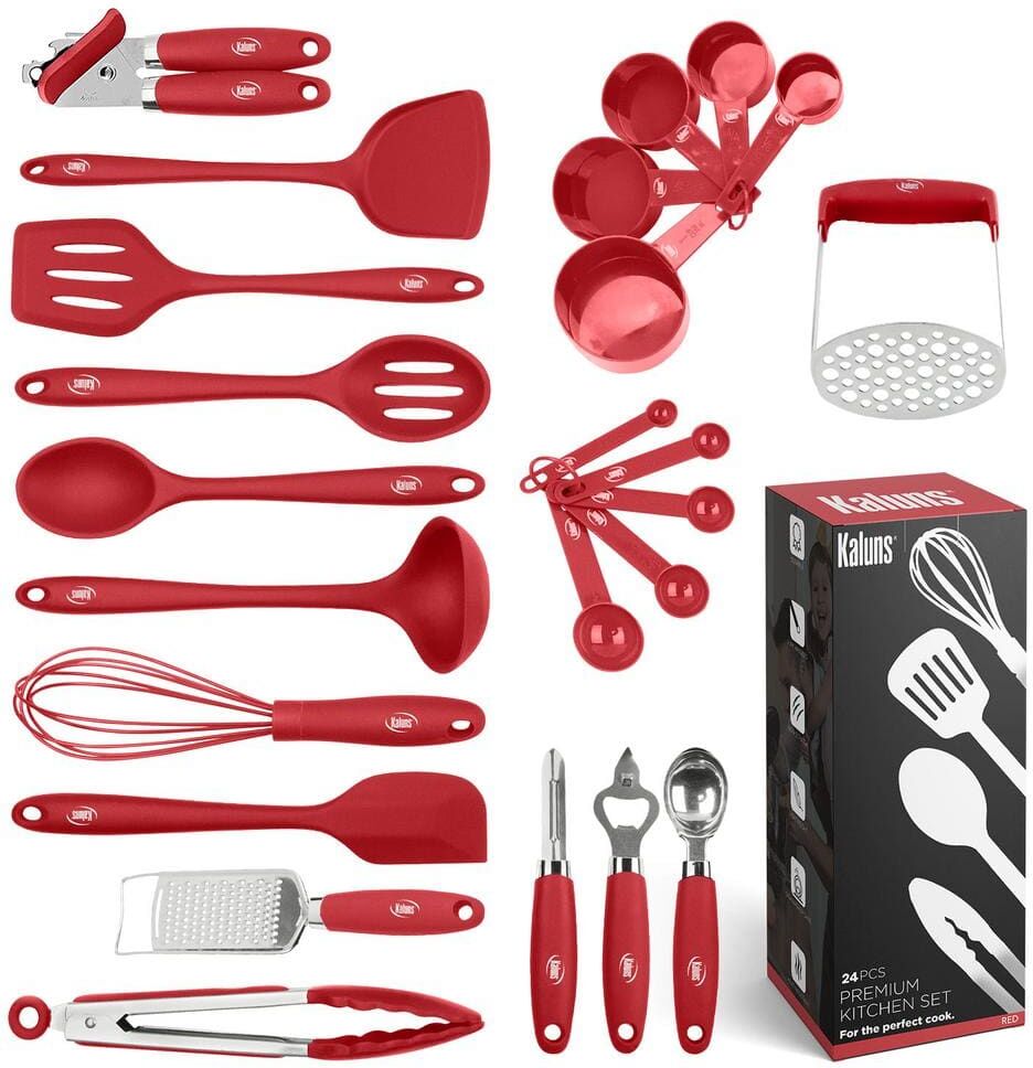 Kaluns Silicone Red Kitchen Utensil (Set of 24)