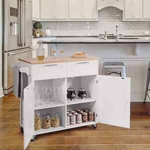 Costway White Kitchen Cart with Cabinet