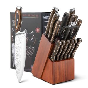 Costway 15-Piece Stainless Steel Knife Block Set with Ergonomic Handle