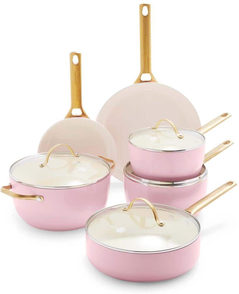 GreenPan Reserve 10-Piece Hard Anodized Aluminum Ceramic Nonstick Cookware Pots and Pans Set in Pink