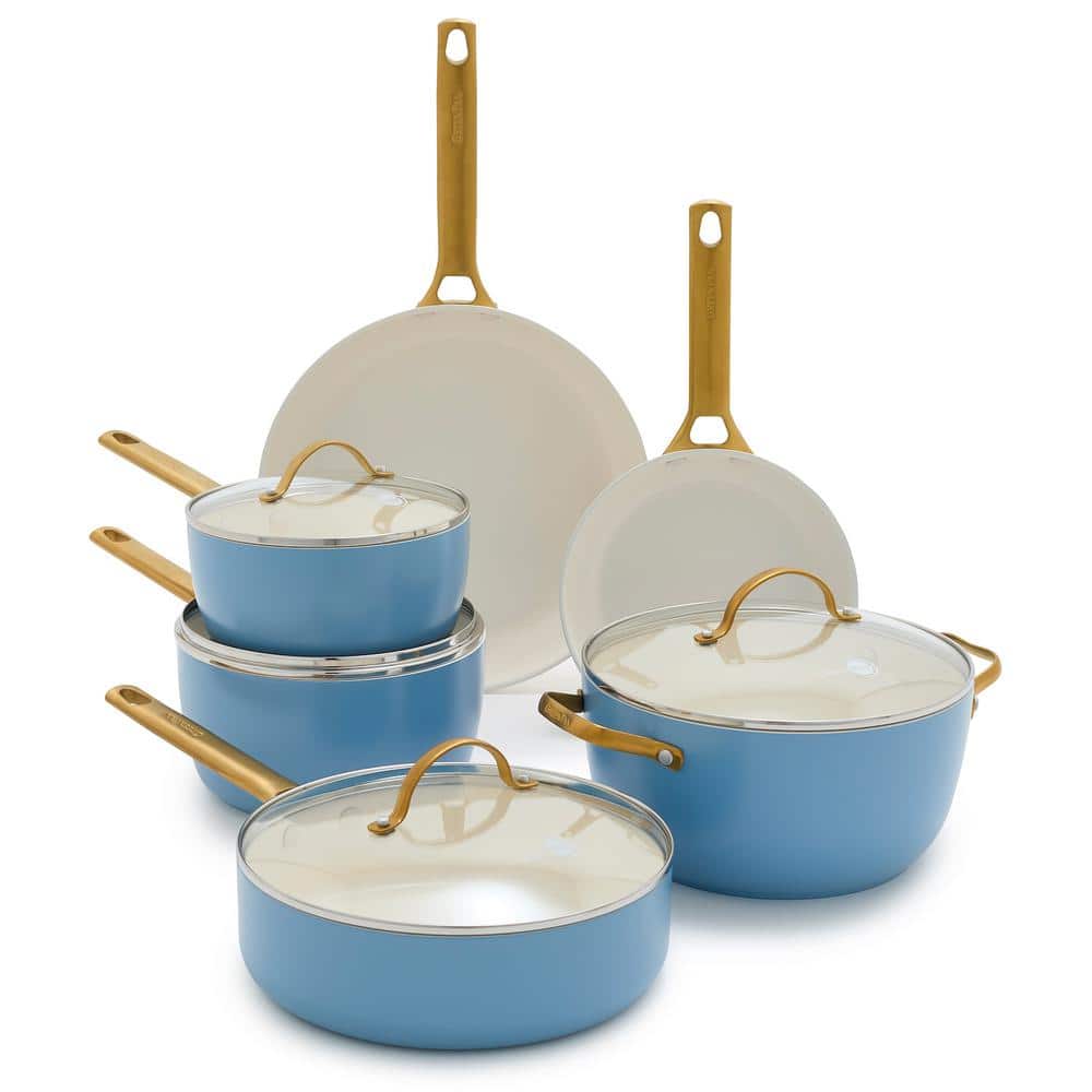 GreenPan Reserve 10-Piece Hard Anodized Aluminum Ceramic Nonstick Cookware Pots and Pans Set in Sky Blue