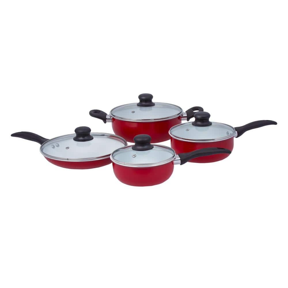 LEXI HOME 8-Piece Thermal Conducting Aluminum Non-Stick Cookware Set with Lids in Red White