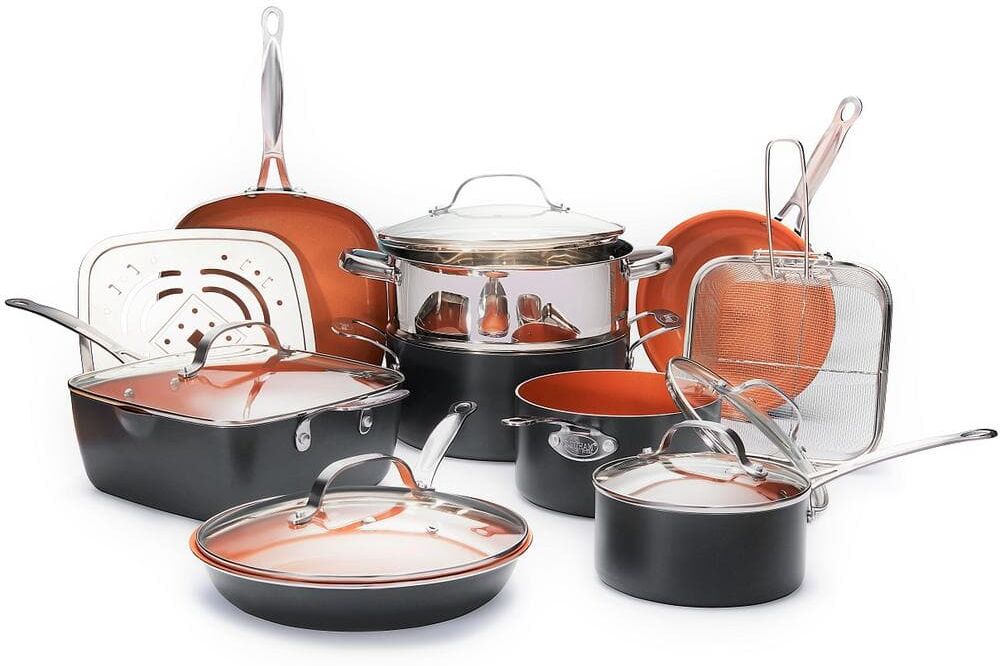 Gotham Steel 15-Piece Aluminum Ti-Ceramic Nonstick Cookware Set with Square Pans and Lids