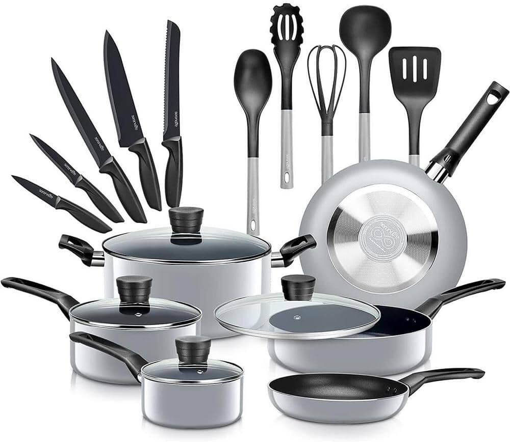 SereneLife 20-Piece Gray Aluminum Nonstick Cookware Set