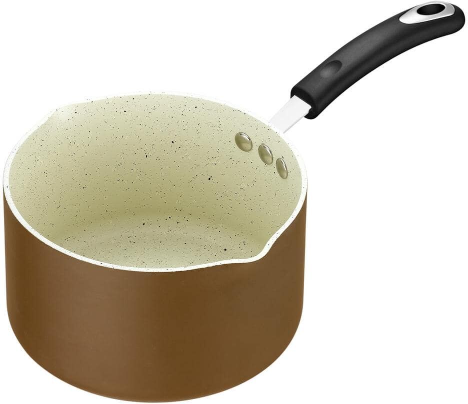 Ozeri All-In-One Stone 3.2 qt. Aluminum Ceramic Nonstick Saucepan and Cooking Pot in Coconut Brown