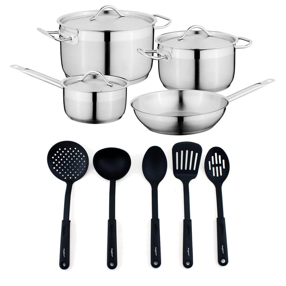 BergHOFF Essentials Hotel 12-Piece Stainless Steel Cookware Set with Serving Utensils