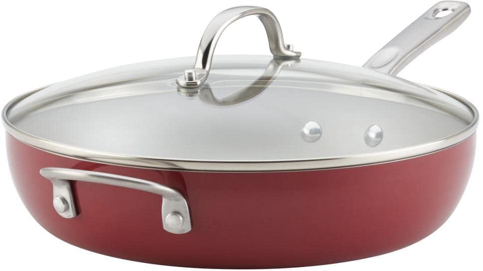 Ayesha Curry Home Collection 12 in. Aluminum Nonstick Skillet in Sienna Red with Glass Lid