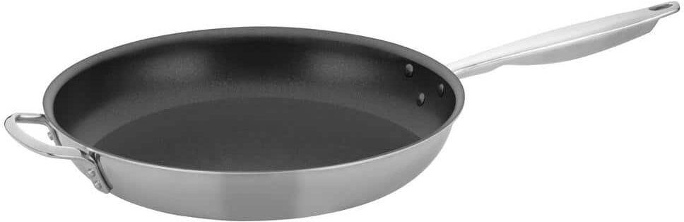 Winco 14 in. Triply Stainless Steel Non-stick Frying Pan with Helper Handle