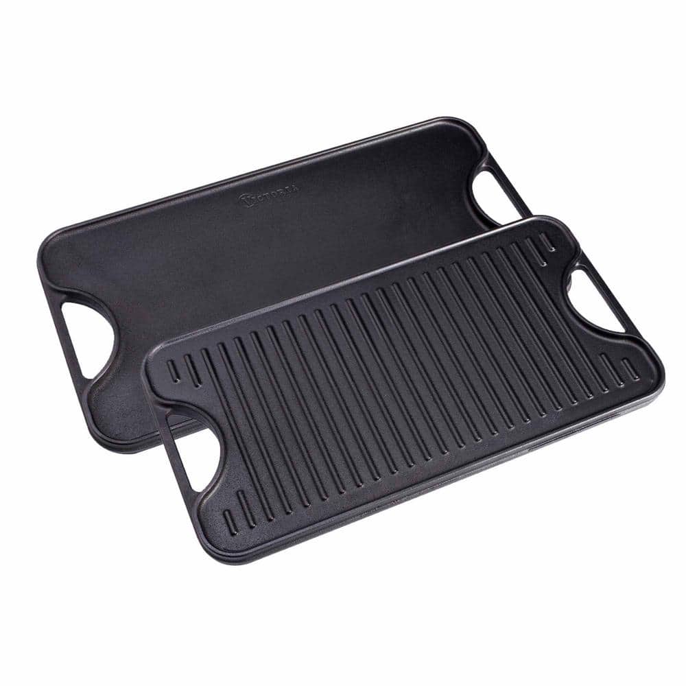 Victoria 18.5 in x 10 in Black, Cast Iron Reversible Griddle/Skillet. Compatible on all Cooking Surfaces