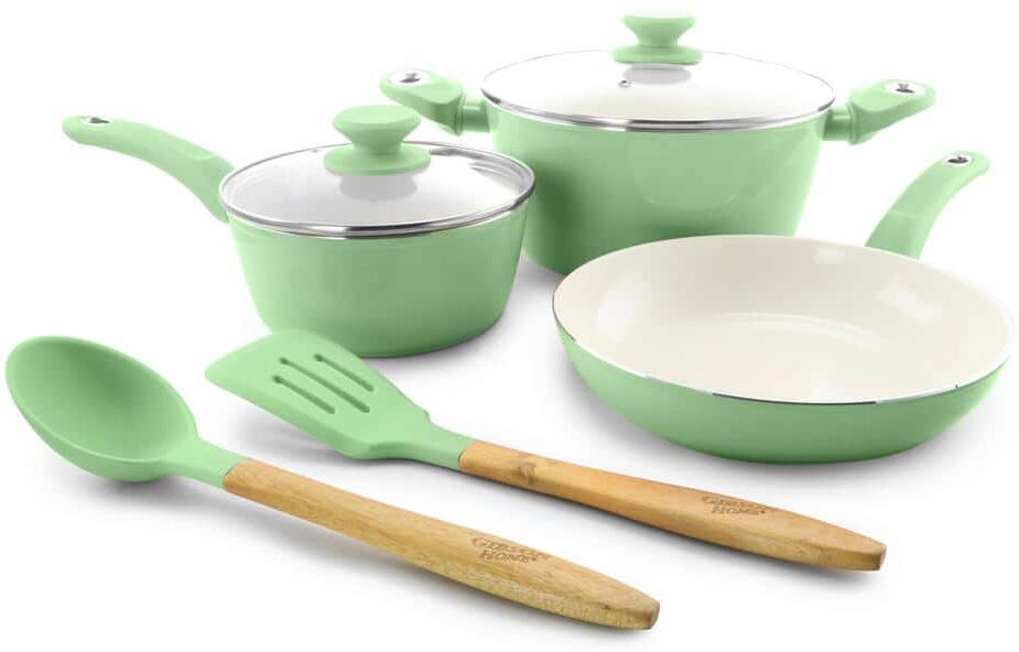 Gibson Plaza Cafe 7-Piece Aluminum Nonstick Cookware Set in Mint