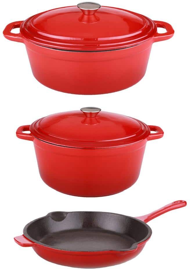 BergHOFF Neo 5-Piece Cast Iron Cookware Set in Red