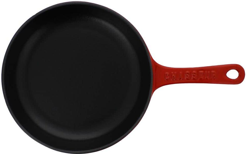 French Home Chasseur 10.5 in. Red Cast Iron Frying Pan with Cast Iron Handle