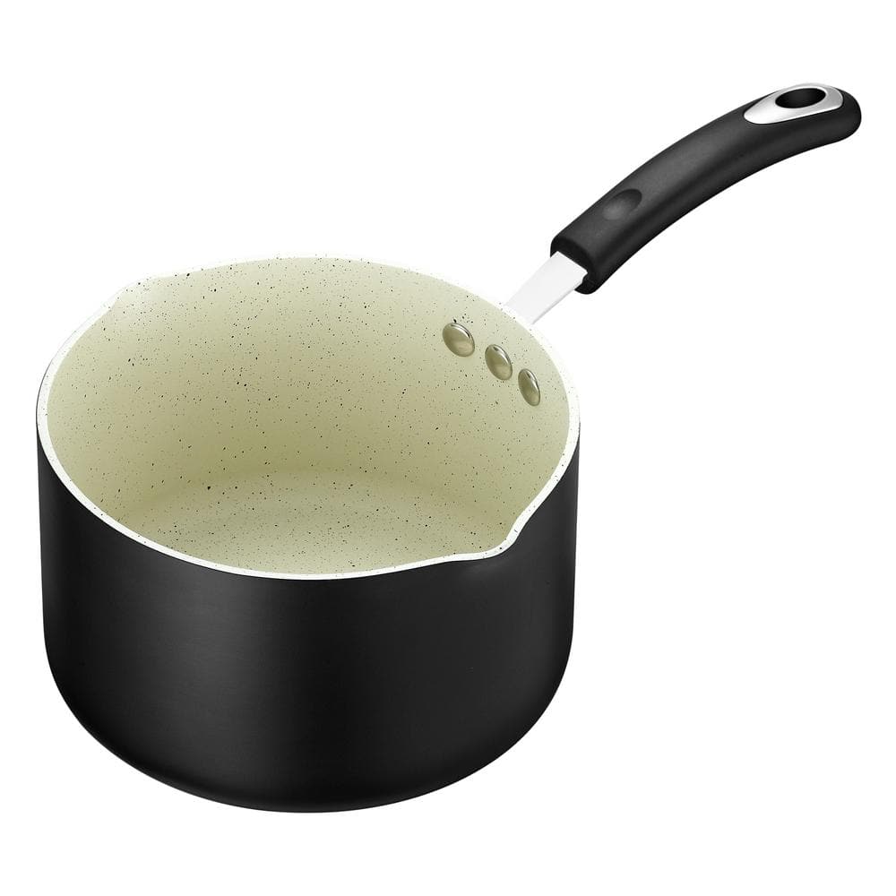 Ozeri All-In-One Stone 3.2 qt. Aluminum Ceramic Nonstick Saucepan and Cooking Pot in Lava Black