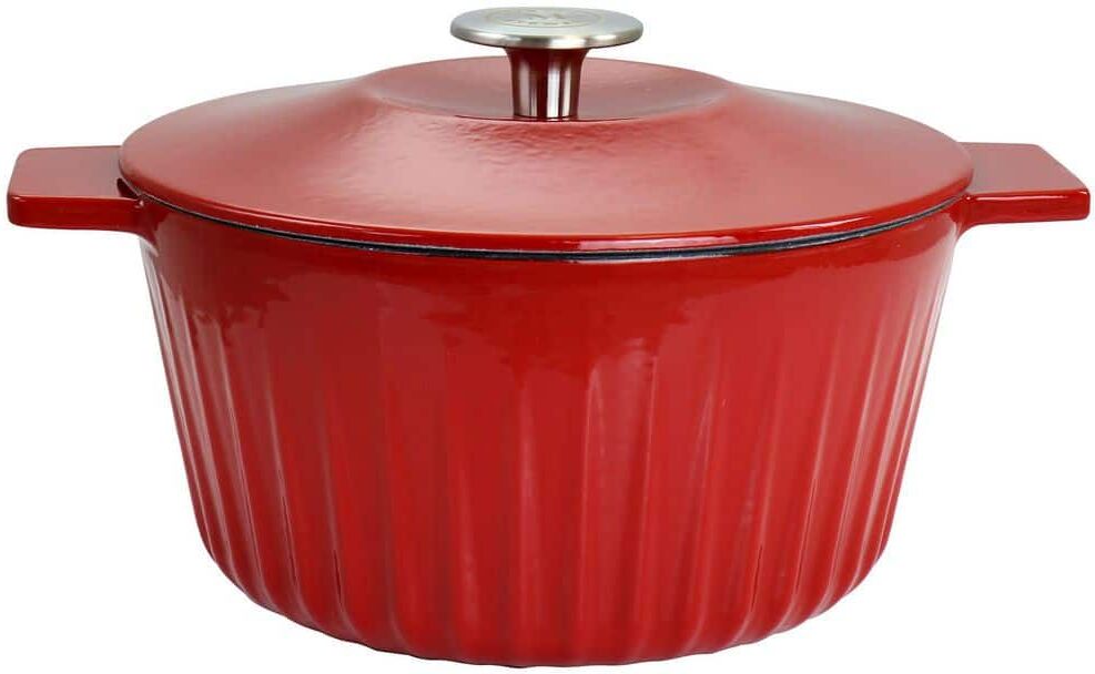 MARTHA STEWART 5 qt. Enameled Cast Iron Round Dutch Oven in Red with Lid