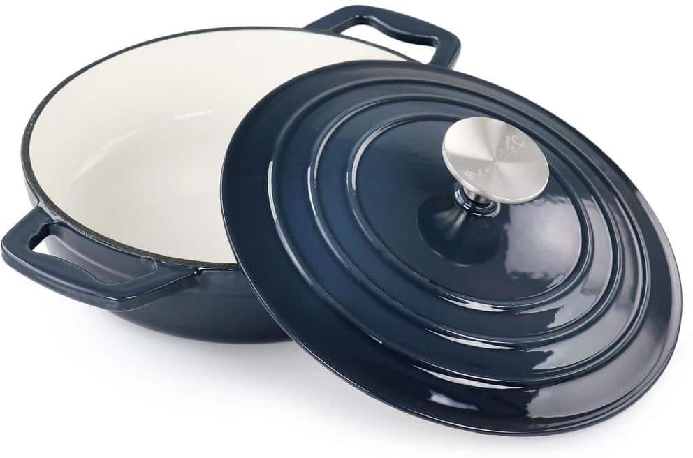 MegaChef 2 qt. Round Enameled Cast Iron Braiser Pan in Dark Blue