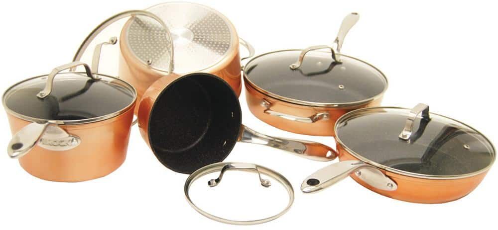 Starfrit The Rock 10-Piece Aluminum Nonstick Cookware Set in Copper