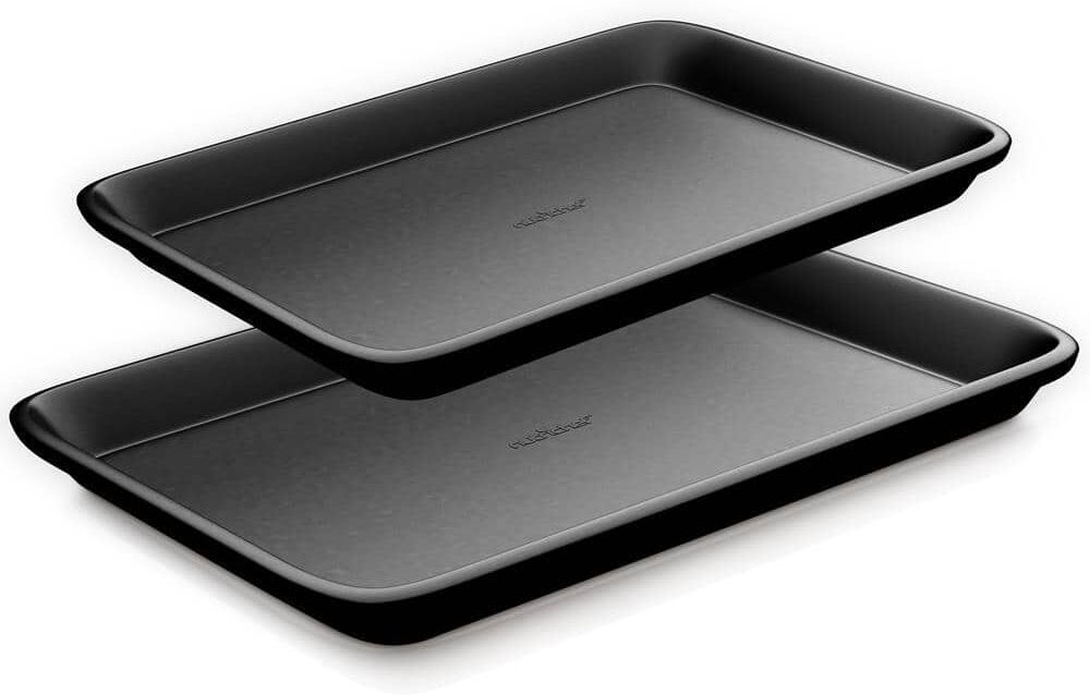 NutriChef 2-Pc. Nonstick Cookie Sheet Baking Pan - Professional Quality Kitchen Cooking Non-Stick Bake Trays with Blue diamond