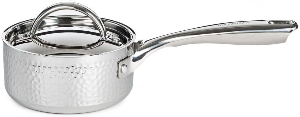 BergHOFF Hammered 1 qt. Tri-Ply Stainless Steel Saucepan with SS Lid, 5.5 in.