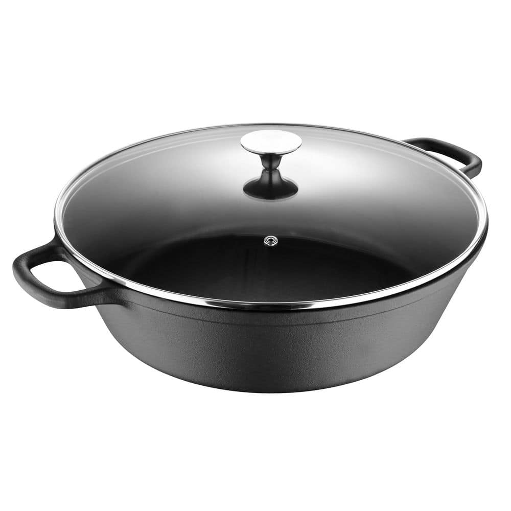 MasterPRO 14 in. 8 qt. Cast Iron Family Pot with Glass Lid