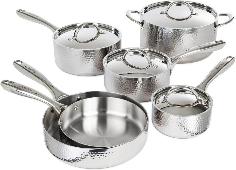 BergHOFF Hammered 10-Piece Tri-Ply 18/10 Stainless Steel Cookware Set