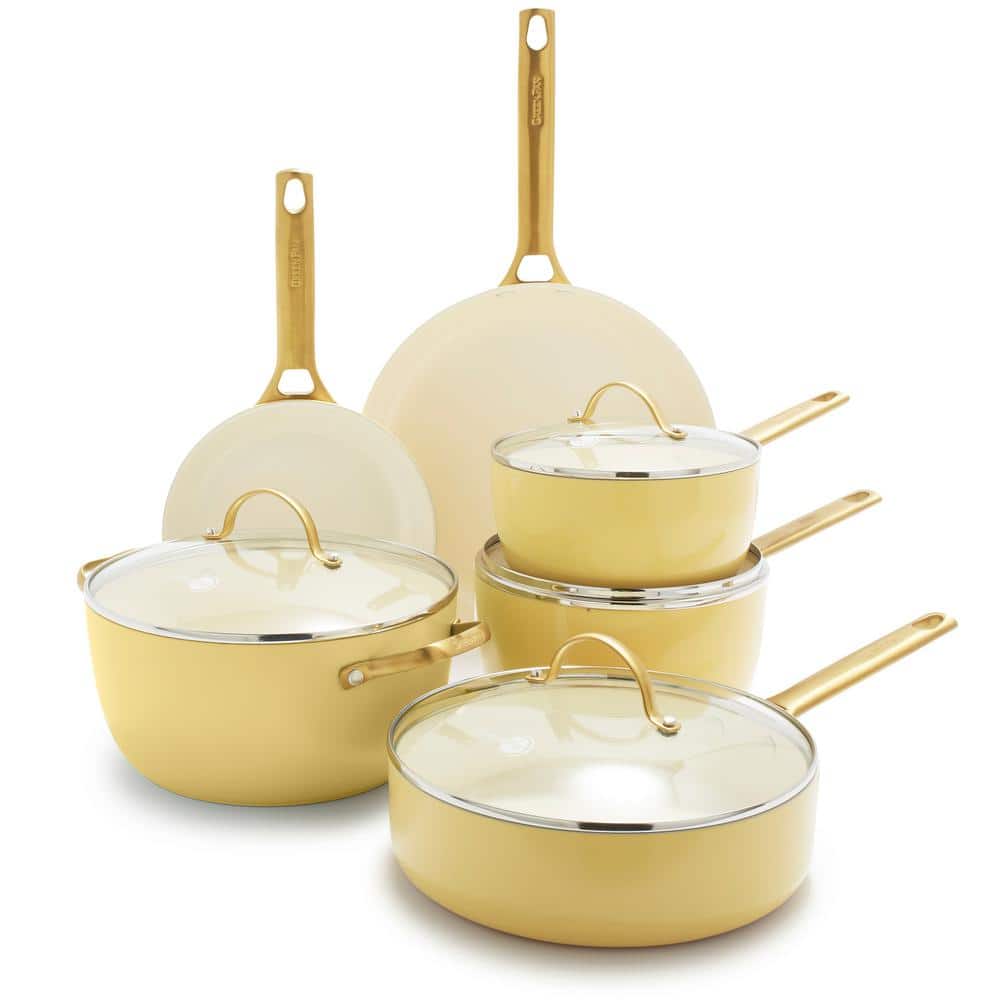 GreenPan Reserve 10-Piece Hard Anodized Aluminum Ceramic Nonstick Cookware Pots and Pans Set in Yellow