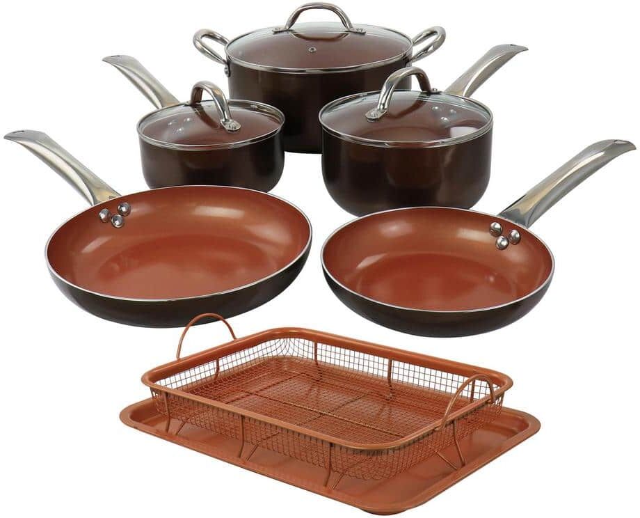 Gibson Copper Pan Cooking Excellence 10-Piece Nonstick Cookware Set in Copper