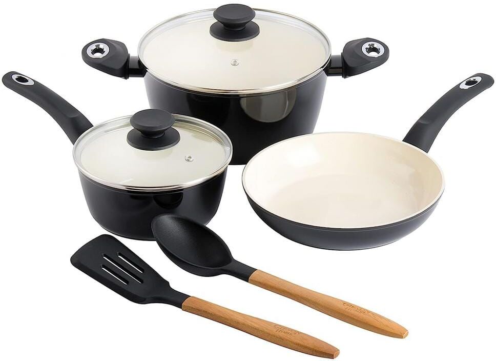 Gibson Plaza Cafe 7-Piece Forged Aluminum Cookware Set in Black