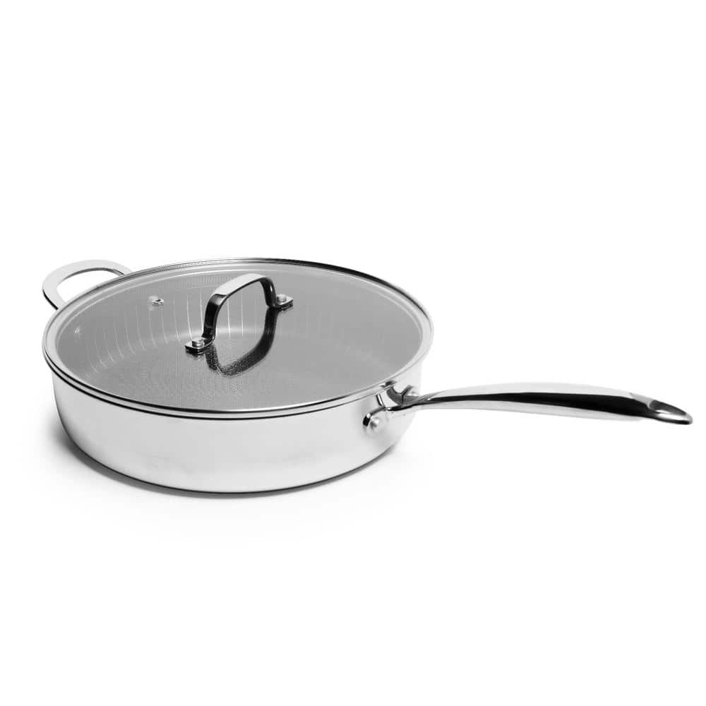 LEXI HOME Diamond Tri-ply 4.2 qt. Stainless Steel Nonstick Saute Pan with Glass Lid