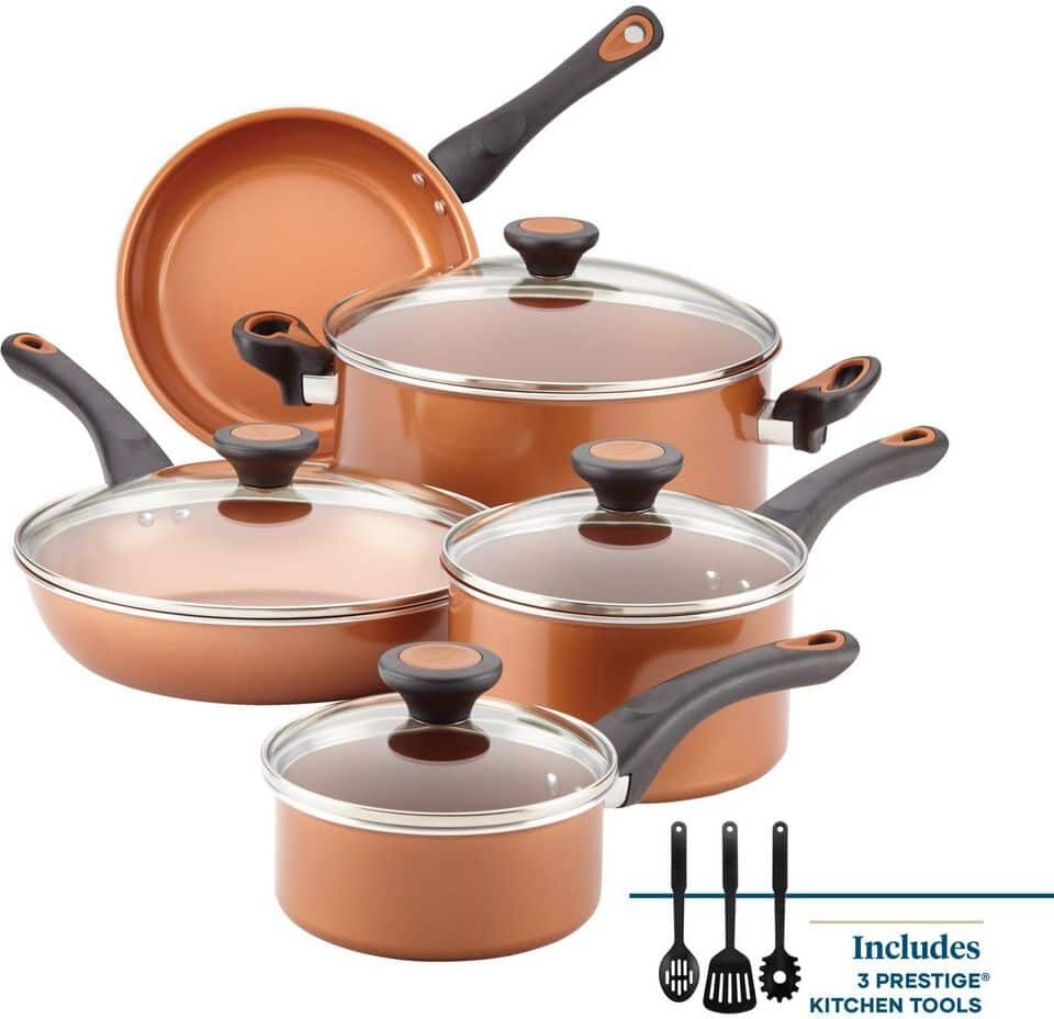 Farberware Glide 12-Piece Aluminum Ceramic Nonstick Cookware Set in Copper