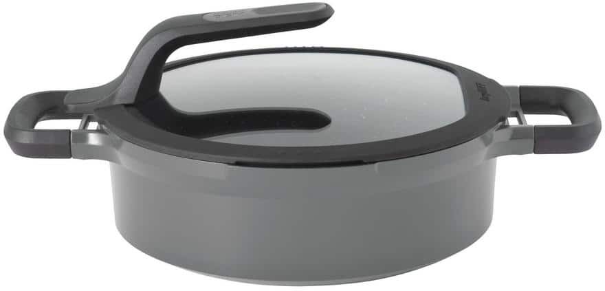 BergHOFF GEM Stay Cool 3.5 qt. Cast Aluminum Nonstick Saute Pan in Gray with Glass Lid and Dual Handles