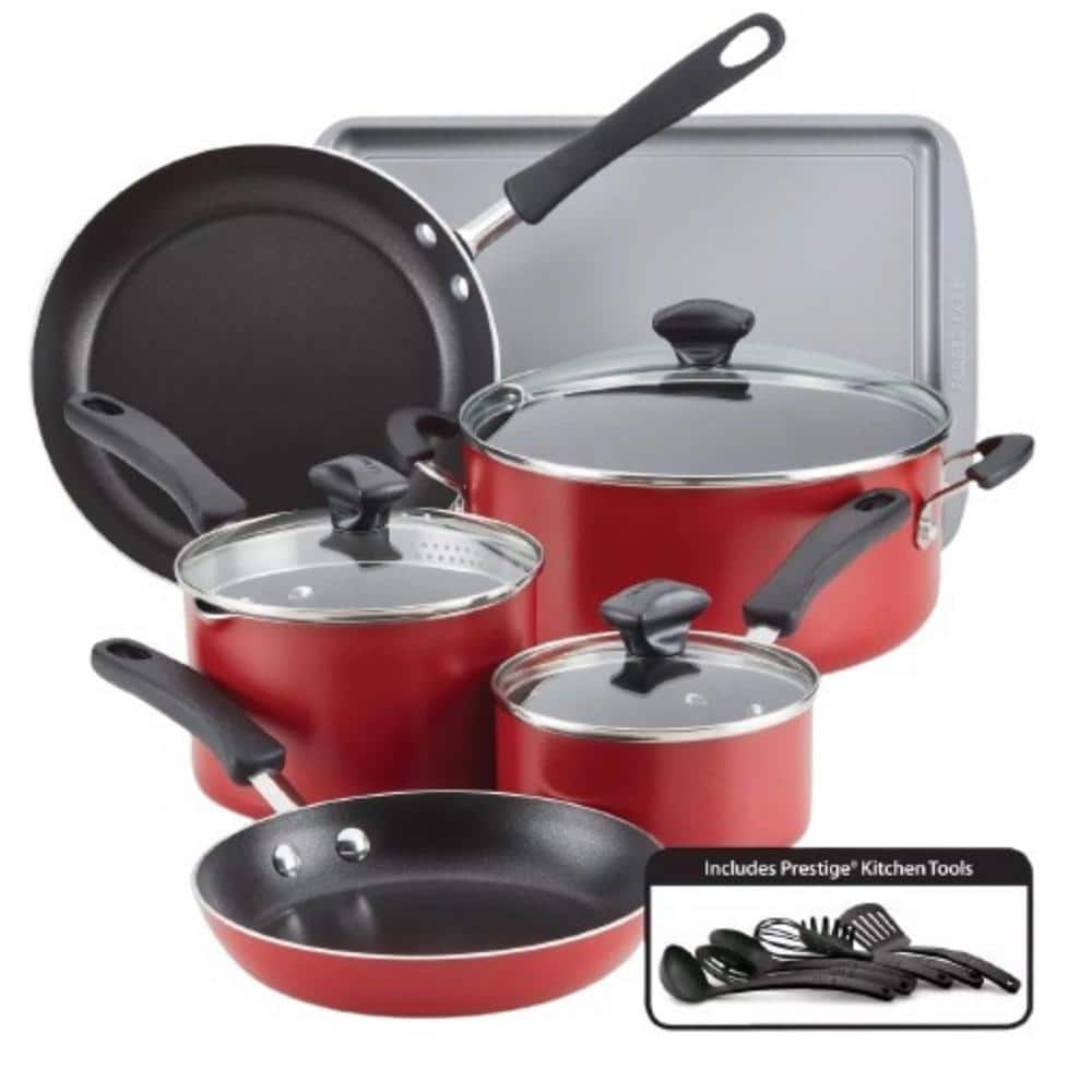 Aoibox 15-Piece Aluminum Non-Stick Cookware Set in Red Aluminum Nonstick Cookware Set with Prestige Tools Set in Red