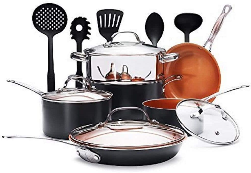 Gotham Steel 15-Piece Aluminum Ti-Ceramic Nonstick Cookware Set with Lids and Utensils