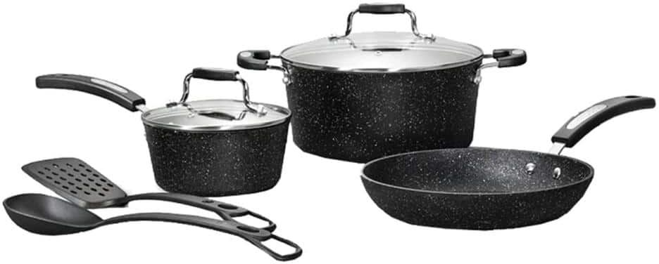 Starfrit 7-Piece Stainless Steel Cookware Set with Bakelite Handles in Black