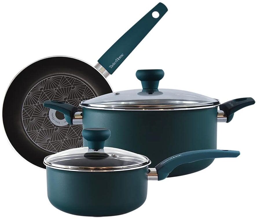 Taste of Home 5 Piece Nonstick Aluminum Cookware Set with Lids in Sea Green