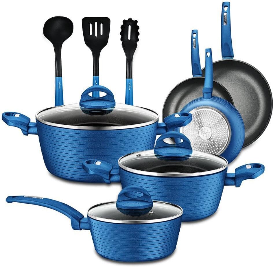 NutriChef Kitchenware Pots and Pans Stylish Kitchen Cookware Set, Non-Stick Coating Inside and Outside + Heat resistant Lacquer