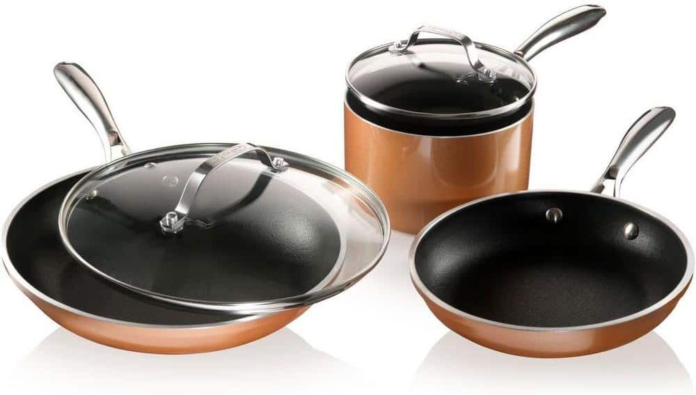 Gotham Steel 5-Piece Cast-Textured Aluminum Ti-Ceramic Nonstick Cookware Set in Copper