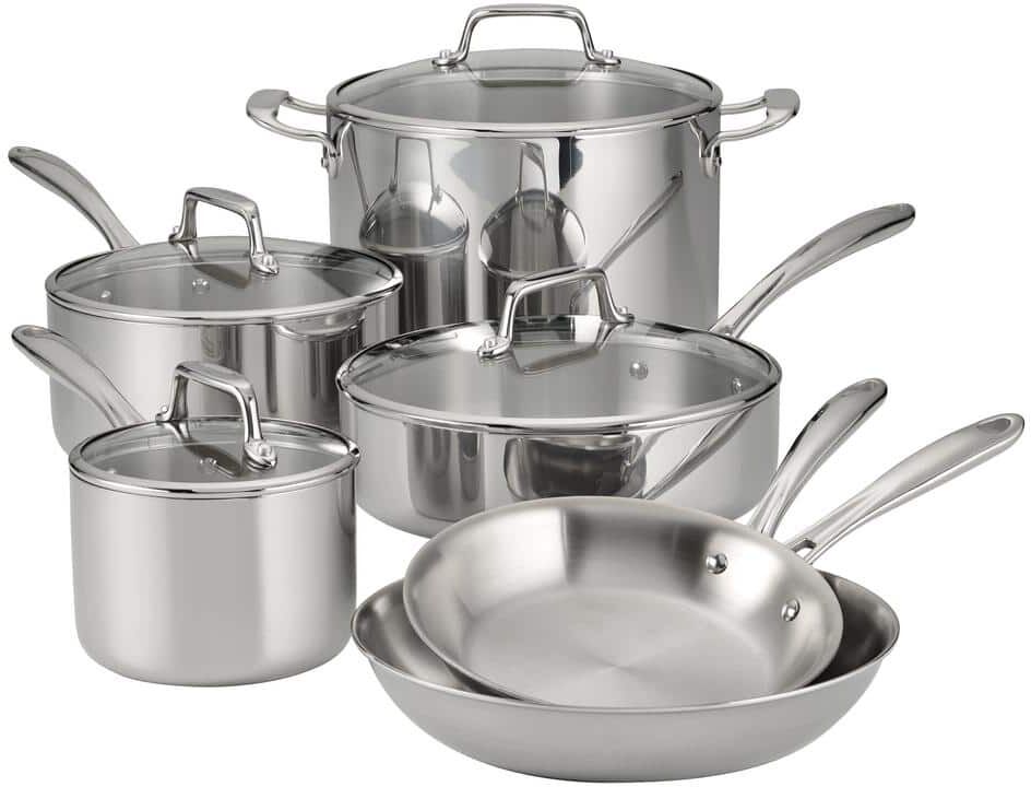 Tramontina 10 Piece Tri-Ply Clad Stainless Steel Cookware Set with Glass Lids