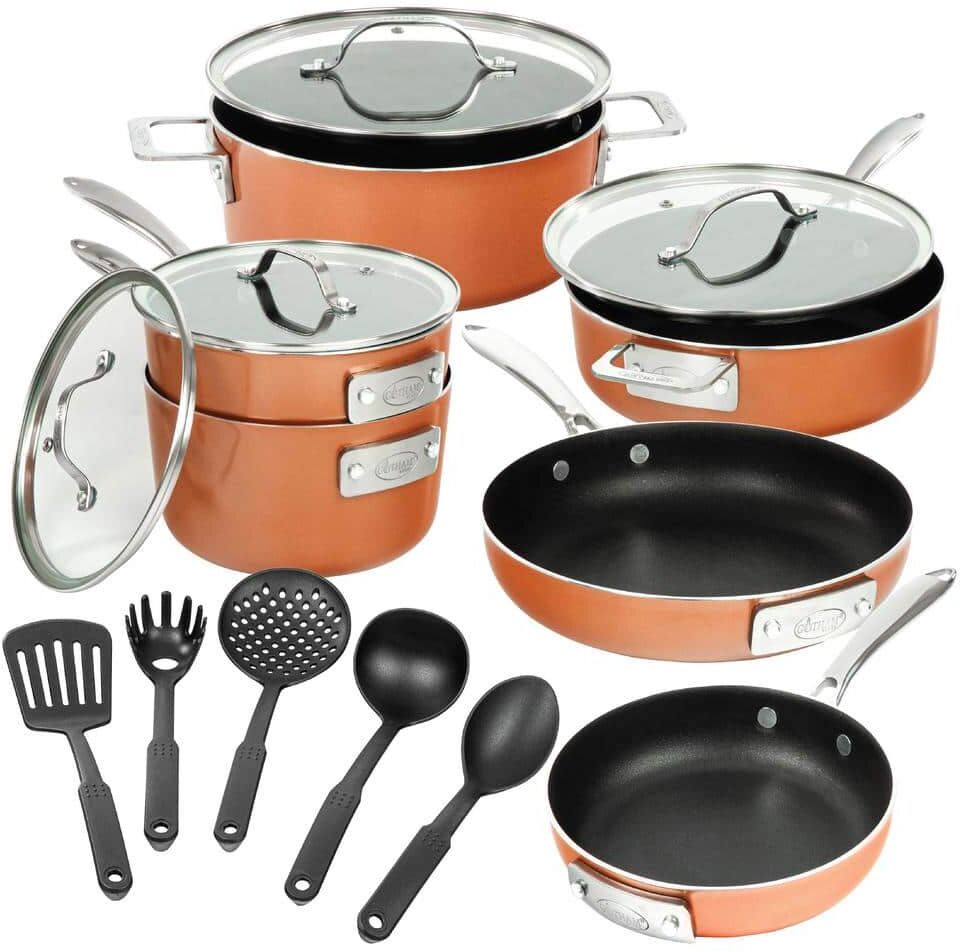 Gotham Steel StackMaster 15-Piece Aluminum Ultra-Nonstick Cast Textured Ceramic Coating Cookware Set