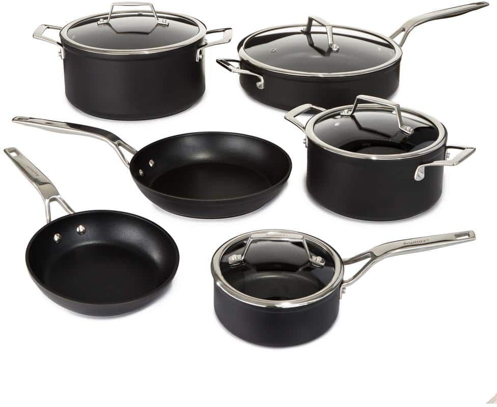 BergHOFF Essentials 10-Piece Hard Anodized Aluminum Nonstick Cookware Set in Black with Glass Lid