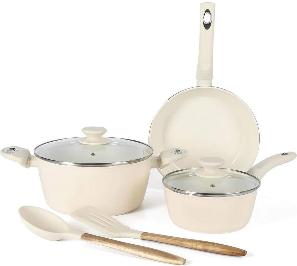 Gibson Plaza Cafe 7-Piece Forged Aluminum Cookware Set in Linen