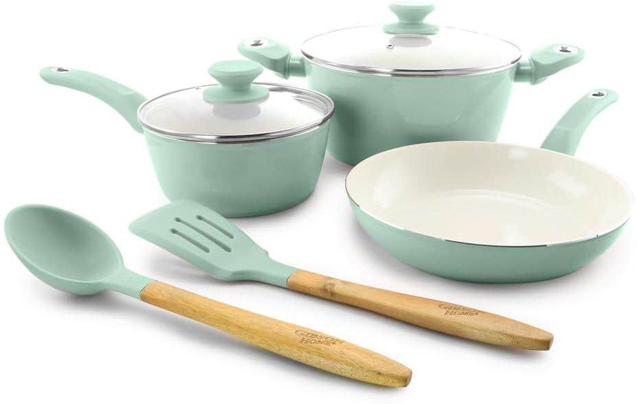 Gibson Plaza Cafe 7-Piece Aluminum Nonstick Cookware Set in Sky Blue