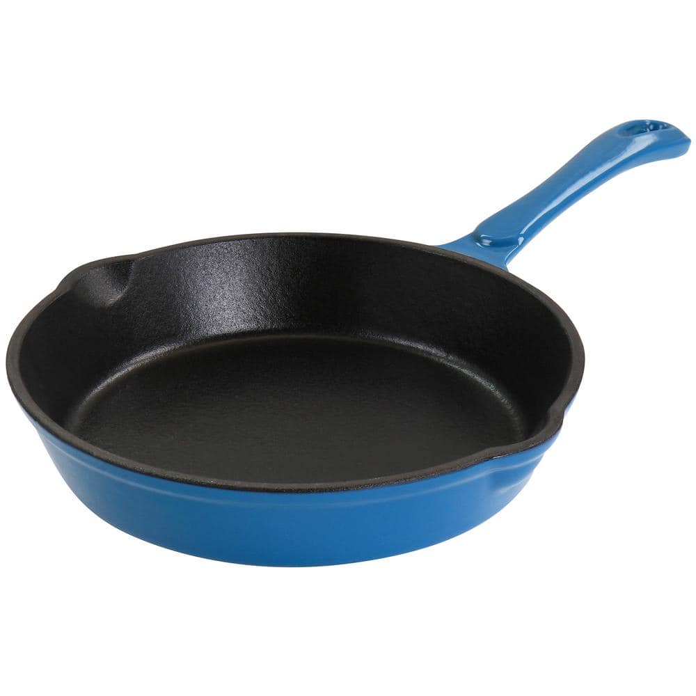 MegaChef Enameled Round 8 in. Pre Seasoned Cast Iron Frying Pan in Turquoise