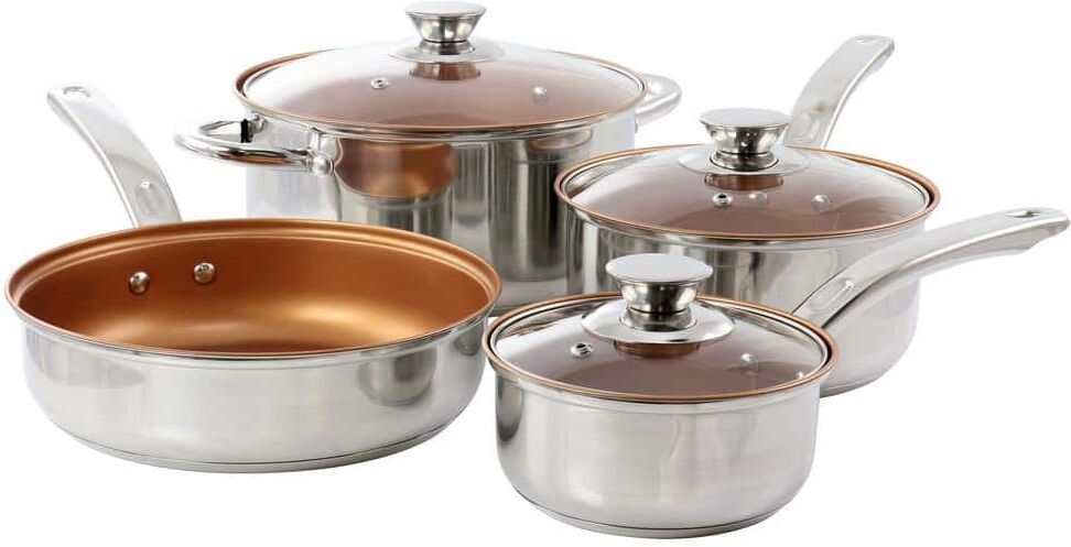 Gibson Anston 7-Piece Nonstick Stainless Steel Cookware Set in Copper