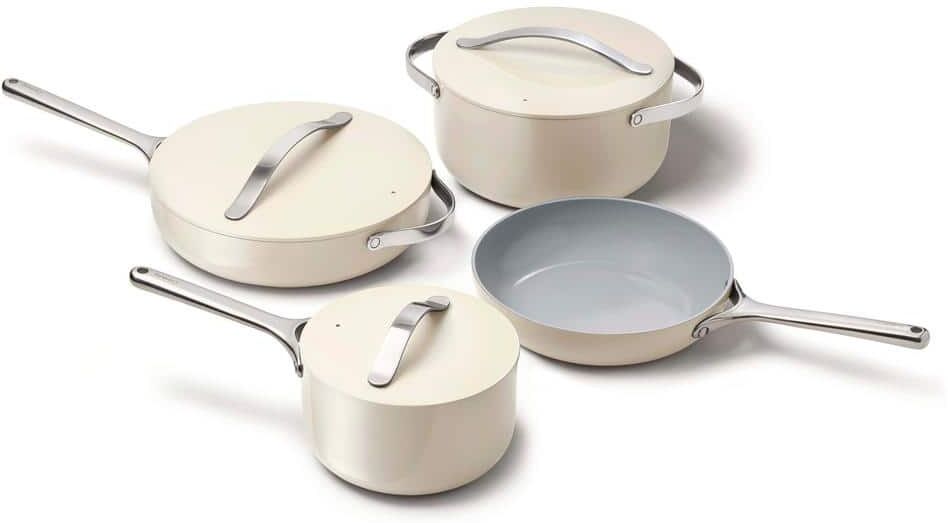 CARAWAY HOME 9-Piece Ceramic Nonstick Cookware Set in Cream