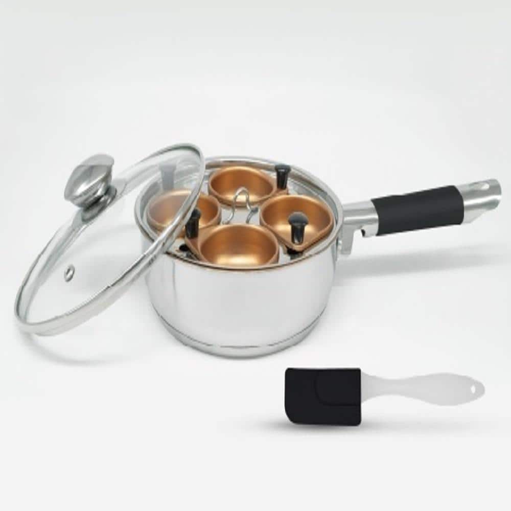 Cook Pro 4 Cup Gold Tone Egg Poacher All-In-One 7.5 in. Stainless Steel Lidded Frypan